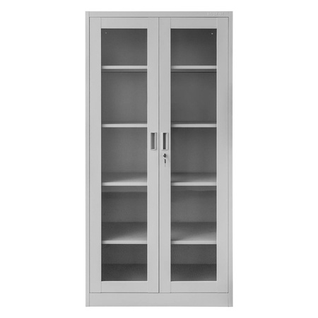 Szafa biurowa metalowa Mega-M WENUS W-05 na dokumenty przeszklone drzwi szara  S- 90 cm G- 40 cm H-185 cm skręcana N