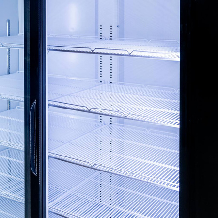 Witryna chłodnicza 2-drzwiowa 706L Mega-M RICO i112 oświetlenie LED podświetlany górny plafon reklamowy drzwi przesuwne