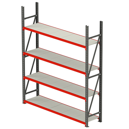 Regał metalowy magazynowy 4-półkowy Mega-M FORTIS H-200 cm L-267 cm G-50 cm moduł bazowy