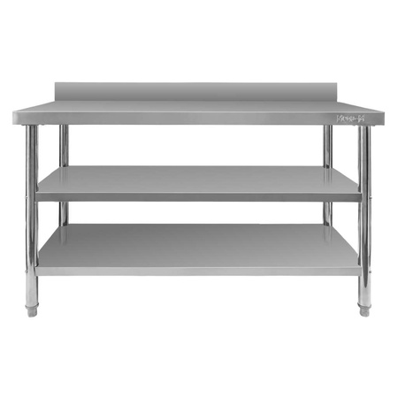 Stół ze stali nierdzewnej przyścienny z 2-ma półkami Mega-M X STANDARD S-140cm G-70 cm H-85 cm N