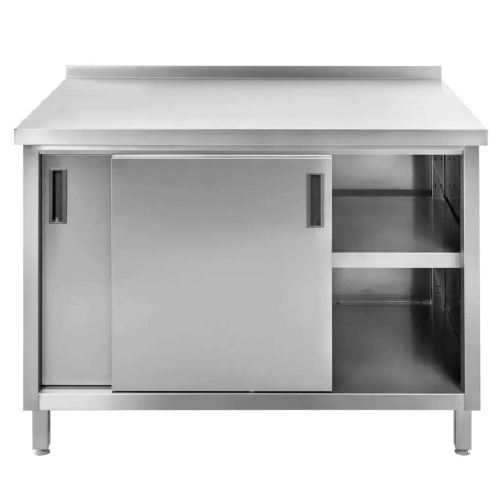 Stół gastronomiczny ze stali nierdzewnej spawany przyścienny z szafką Mega-M 100x70x85 cm