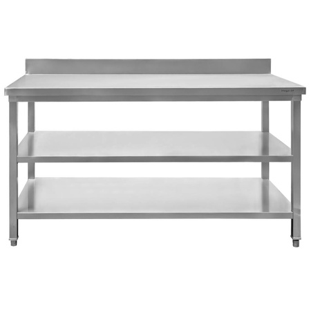 Stół ze stali nierdzewnej przyścienny z 2-ma półkami Mega-M S-150 cm G-70 cm H-85 cm N