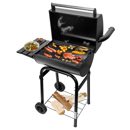Grill ogrodowy węglowy z pokrywą i kominem Mega-M stolik boczny 34.5x23 cm