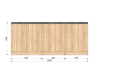 Zestaw mebli kuchennych do pomieszczeń socjalnych Mega-M L-200 cm G-60 cm H-86 cm Dąb Sonoma