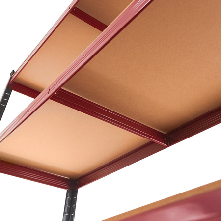 Regał magazynowy Mega-M BASIC PLUS H-180 cm L-180 cm G-45 cm 5 półek z MDF 6.8 mm 275 kg grafitowo-czerwony