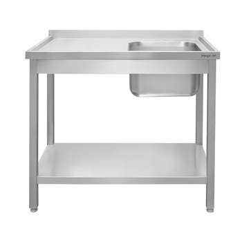 Zlew gastronomiczny spawany z komorą po prawej stronie i półką Mega-M 120x60x85 cm stal nierdzewna