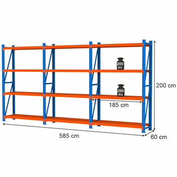 Regał magazynowy 12-półkowy Mega-M FORTIS LIGHT H-200 cm L-585 cm G-60 cm