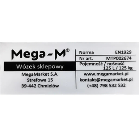 Wózek sklepowy zakupowy Mega-M Y 125L S-54 cm