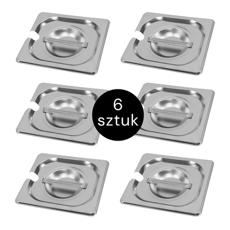 Pokrywka do GN 1/6 ze stali nierdzewnej Mega-M 17,6×16,2 cm z wycięciem na chochlę zestaw 6 szt.