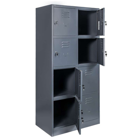 Szafka skrytkowa BHP Mega-M J-80/8 8 drzwiowa grafitowa S-80 cm G-50 cm H-180 cm skręcana N