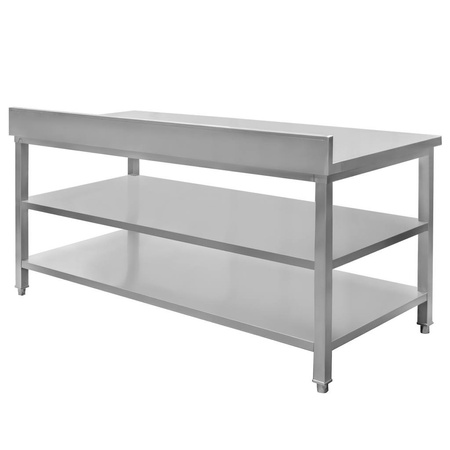 Stół gastronomiczny ze stali nierdzewnej przyścienny z 2 półkami Mega-M 180x70x85 cm