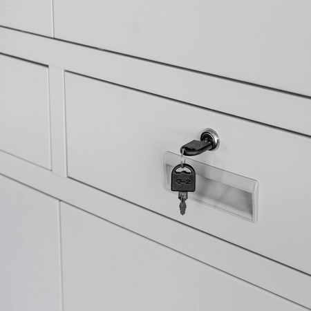 Szafa biurowa metalowa na dokumenty Mega-M WENUS pełne drzwi 2 szuflady S- 90 cm G- 40 cm H-185 cm szara