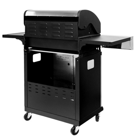 Grill ogrodowy gazowy Mega-M 4+1 ze stolikiem bocznym z pokrywą i drzwiczkami ze stali nierdzewnej reduktor + wąż gazowy