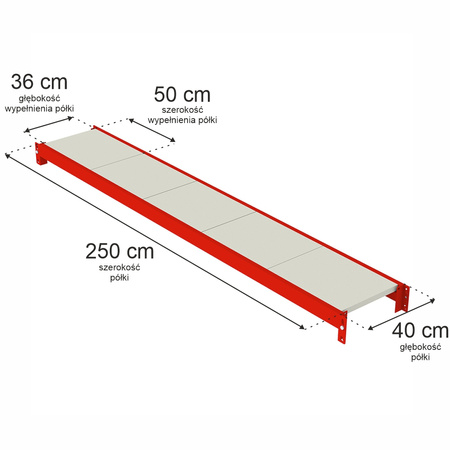 Półka do regału magazynowego Mega-M FORTIS L-250 cm G-40 cm N