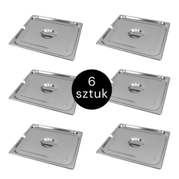 Pokrywka do GN 2/3 ze stali nierdzewnej Mega-M 35,3×32,5 cm z wycięciem na chochlę zestaw 6 szt.