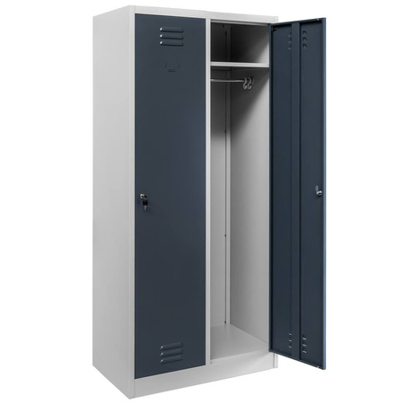 Szafka ubraniowa BHP Mega-M J-80 2 drzwiowa szara/ grafitowy front  S-80 cm G-50 cm H-180 cm skręcana N