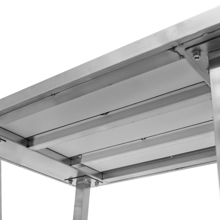 Stół ze stali nierdzewnej centralny z półką i 6 nogami Mega-M S-220 cm G-60 cm H-85 cm N