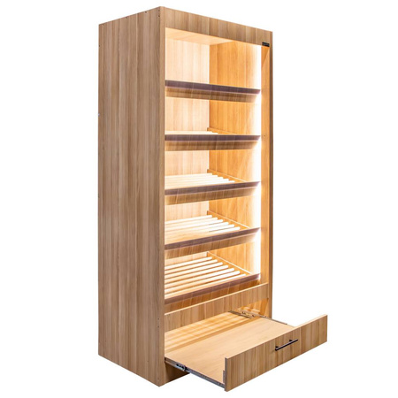 Regał na pieczywo Mega-M moduł otwarty oświetlenie LED  H-205 cm L-100 cm G-58 cm dąb amerykański N