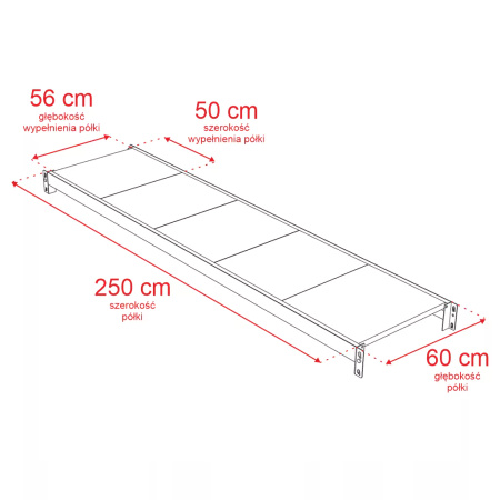 Regał magazynowy 4-półkowy Mega-M FORTIS H-200 cm L-258,5 cm G-60 cm moduł dostawny N