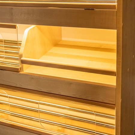 Regał na pieczywo H-180 cm L-125 cm G-60 cm plexi oświetlenie LED klon jasny