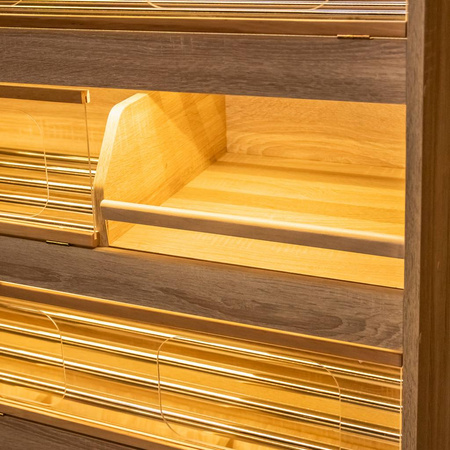 Regał na pieczywo H-180 cm L-125 cm G-60 cm plexi oświetlenie LED dąb amerykański