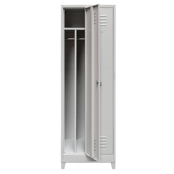 Szafka BHP ubraniowa na podstawie z nóżkami Mega-M pracownicza 2-drzwiowa z przegrodami S-60 cm szara