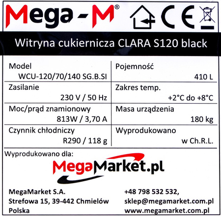 Witryna cukiernicza Mega-M CLARA S120 black