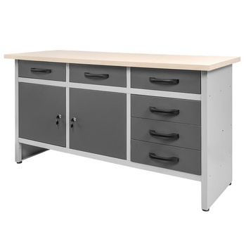 Stół warsztatowy Mega-M HANDYMAN S-160cm x G-60 cm x H-85 cm 6 szuflad + 2 drzwi grafit N