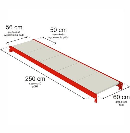 Półka do regału magazynowego Mega-M FORTIS L-250 cm G-60 cm