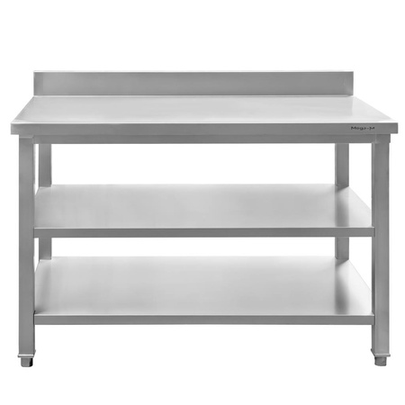 Stół ze stali nierdzewnej przyścienny z 2-ma półkami Mega-M S-120 cm G-70 cm H-85 cm N