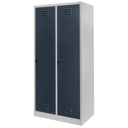 Szafka ubraniowa BHP Mega-M J-80 2 drzwiowa szara/ grafitowy front  S-80 cm G-50 cm H-180 cm skręcana N