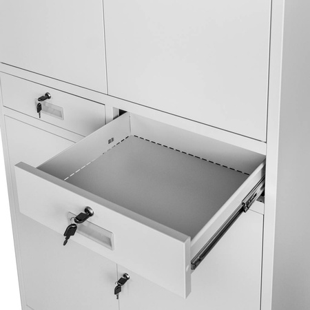 Szafa biurowa metalowa na dokumenty Mega-M WENUS pełne drzwi 2 szuflady S- 90 cm G- 40 cm H-185 cm szara