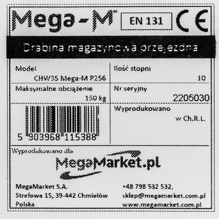 Drabina magazynowa przejezdna Mega-M H-255 cm 10 stopni N