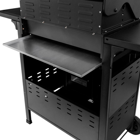 Grill ogrodowy gazowy Mega-M 4+1 ze stolikiem bocznym czarny reduktor + wąż gazowy