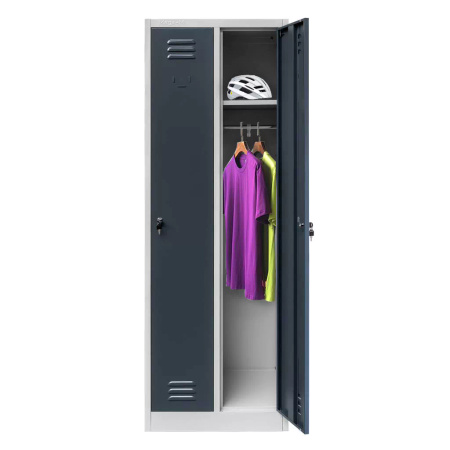 Szafka ubraniowa BHP Mega-M J-60 2 drzwiowa szara/ grafitowy front  S-60 cm G-50 cm H-180 cm skręcana N