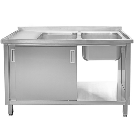 Zlew gastronomiczny spawany dwukomorowy z szafką Mega-M 140x60x85 cm stal nierdzewna