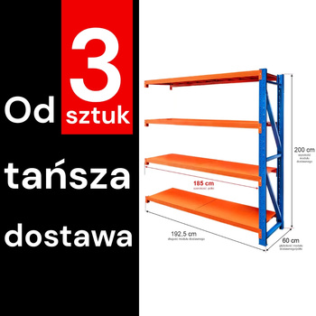 Regał metalowy magazynowy 4-półkowy Mega-M FORTIS LIGHT H-200 cm L-192,5 cm G-60 cm moduł dostawny WYSYŁKA PALETOWA