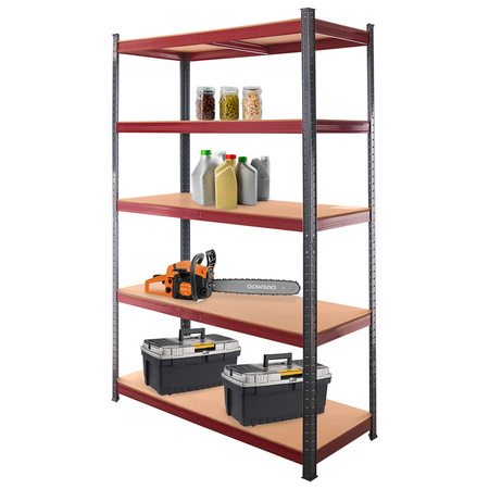 Regał magazynowy Mega-M BASIC PLUS H-180 cm L-120 cm G- 45 cm 5 półek z MDF 6.8 mm 275 kg grafitowo-czerwony