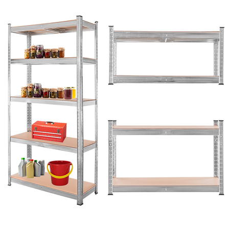 Regał magazynowy Mega-M Basic H-180 cm L-90 cm G-40 cm 5 półek z MDF 4 mm (175kg) ocynk N