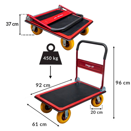 Wózek platformowy magazynowy Mega-M udźwig 450 kg koła poliuretanowe