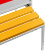 Szafka ubraniowa BHP Mega-M J-80 na podstawie z wysuwaną ławeczką 2 drzwiowa z przegrodami szara/ czerwony front S-80 cm G-80 cm H-223 cm skręcana N