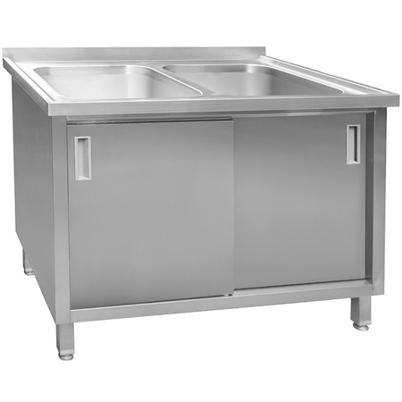 Zlew gastronomiczny spawany dwukomorowy z szafką Mega-M 120x70x85 cm stal nierdzewna