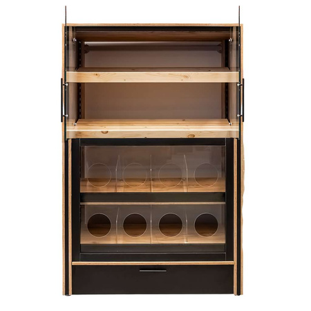 Regał na pieczywo dzielony przeszklony Mega-M H-204cm L-136cm G-62cm dąb kraft/czarny