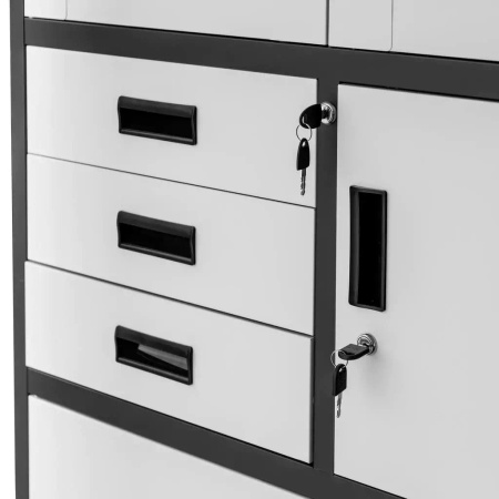 Szafa biurowa metalowa na akta Mega-M WENUS przeszklone drzwi sejf S- 90 cm G- 40 cm H-185 cm grafitowa szary front