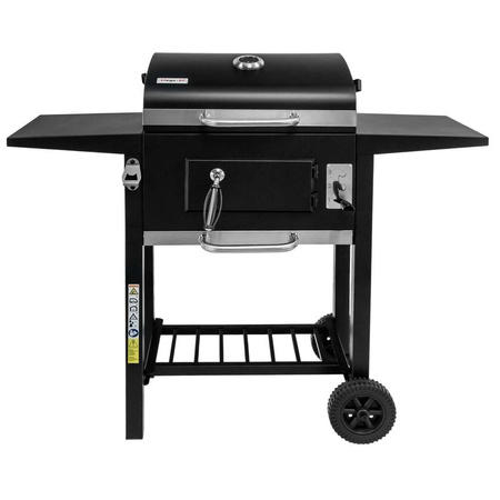 Grill ogrodowy węglowy z pokrywą i rusztem emaliowanym Mega-M 2x stolik boczny 42x30 cm