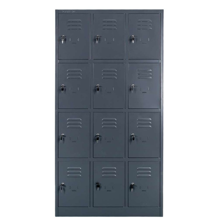 Szafka skrytkowa BHP Mega-M J-90/12 12 drzwiowa grafitowa S-90 cm G-50 cm H-180 cm skręcana N