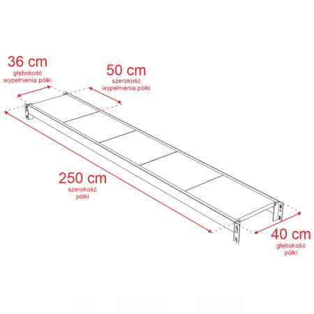 Regał metalowy magazynowy 4-półkowy Mega-M FORTIS H-200 cm L-267 cm G-40 cm moduł bazowy