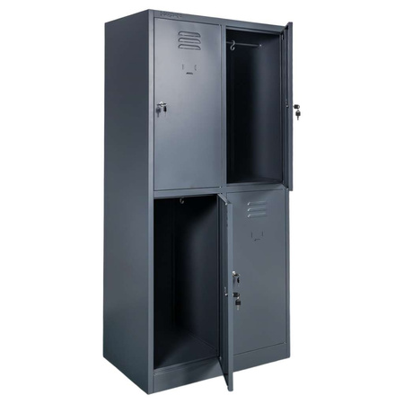 Szafka ubraniowa skrytkowa BHP Mega-M J-80/4 4 drzwiowa grafitowa S-80 cm G-50 cm H-180 cm skręcana N