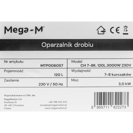Oparzalnik drobiu Mega-M wyparzacz 7-8 kurczaków 120 L 3.0 kW