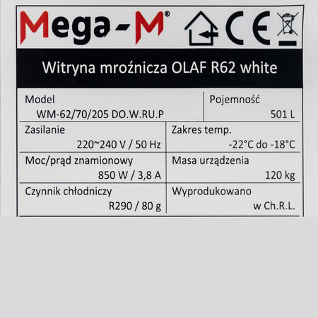 Witryna mroźnicza Mega-M OLAF R62 White N